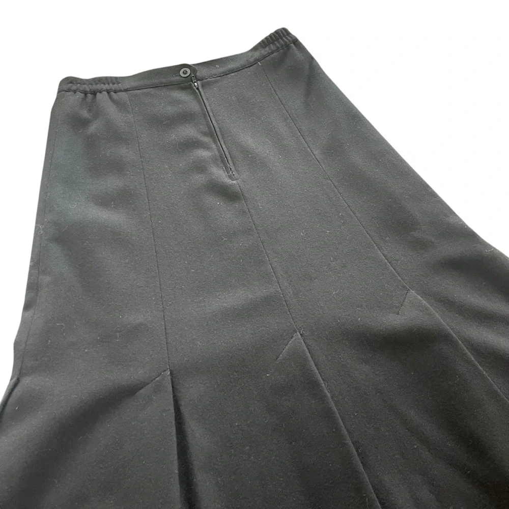 Barclay Square Women’s 10 Black 100% Pure Wool Vintage A-line Pleated Midi Skirt